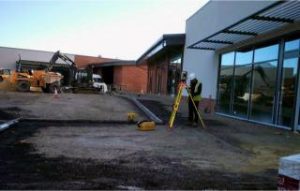 Groundworks and excavation works underway beside new buildings at York University Heslington Campus