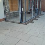 Completed paving slabs at a building entrance on York University Heslington Campus