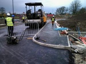 Operatives carrying out road surfacing works at York University Heslington Campus