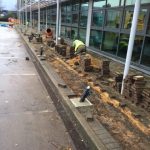Excavation and ducting works underway outside office entrance at Twelvetrees Crescent