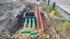 Installation of underground utility ducts at Elland Road Stadium during the West Stand Enabling Works