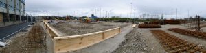 Panoramic view of the West Stand Enabling Works at Elland Road Stadium showing earthworks and civil engineering infrastructure