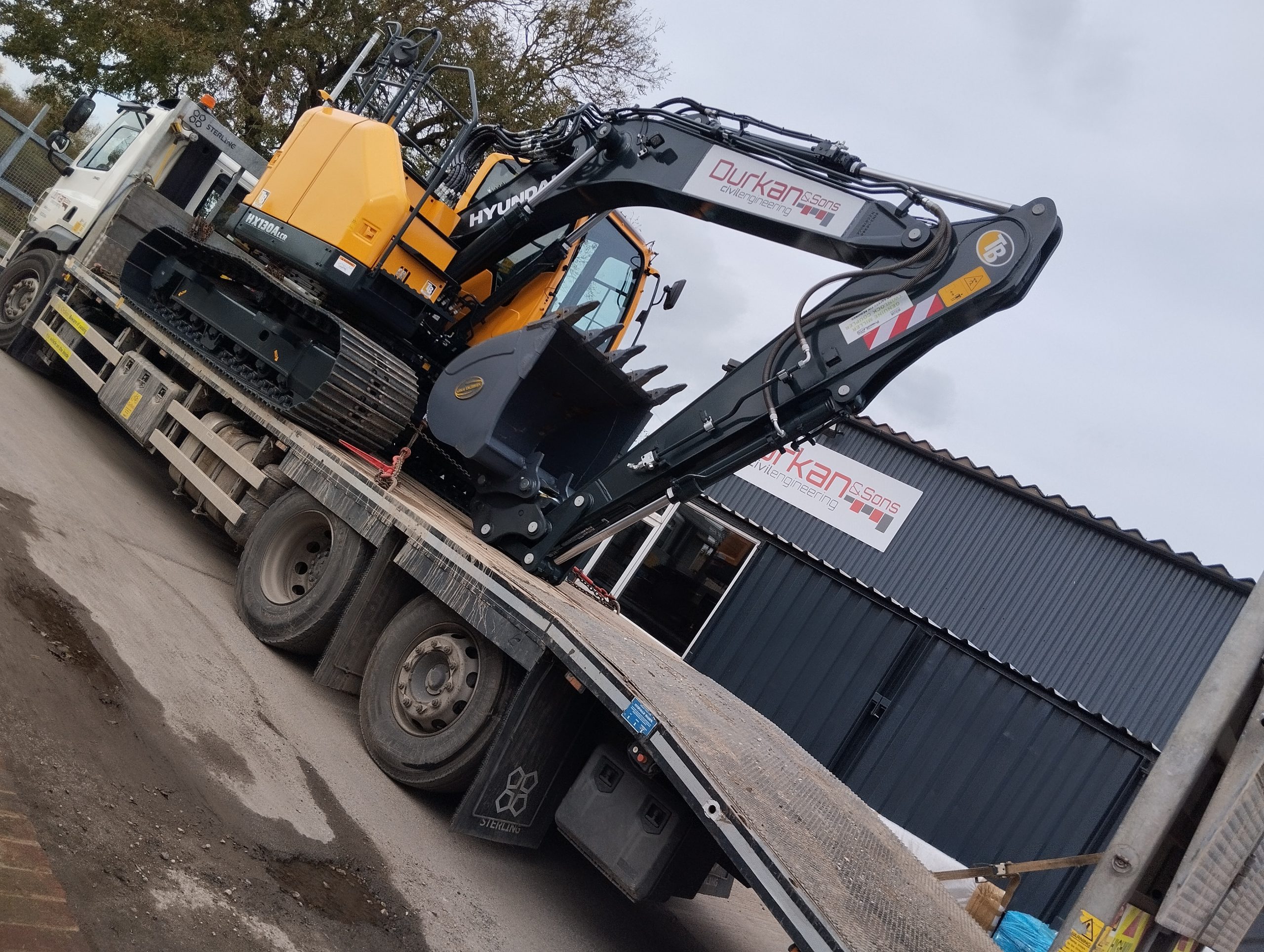 Durkan & Sons Hyundai HX130ALCR excavator loaded for transport
